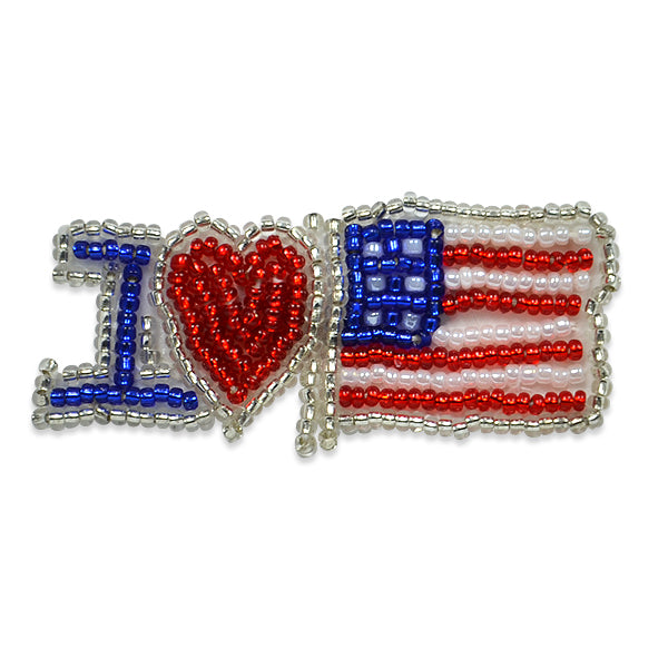 I Heart USA Flag Beaded Applique/Patch  - Red White and Blue