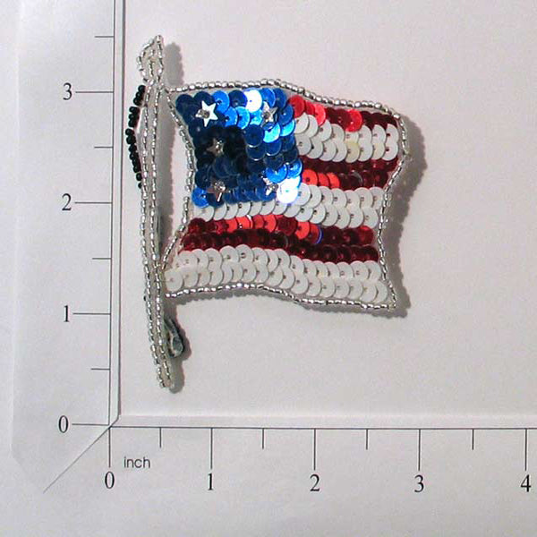 Old Glory American USA Flag Sequin Applique/Patch  - Red White and Blue