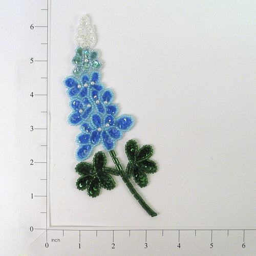 Bluebonnet Beaded Sequin Applique/Patch 6 1/4" x 2 1/2"  - Blue Multi