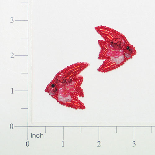 Fish Beaded Sequin Applique/Patch Pack of 2  - Red