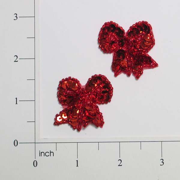 Mini Bow Sequin Applique/Patch Pack of 2  - Red