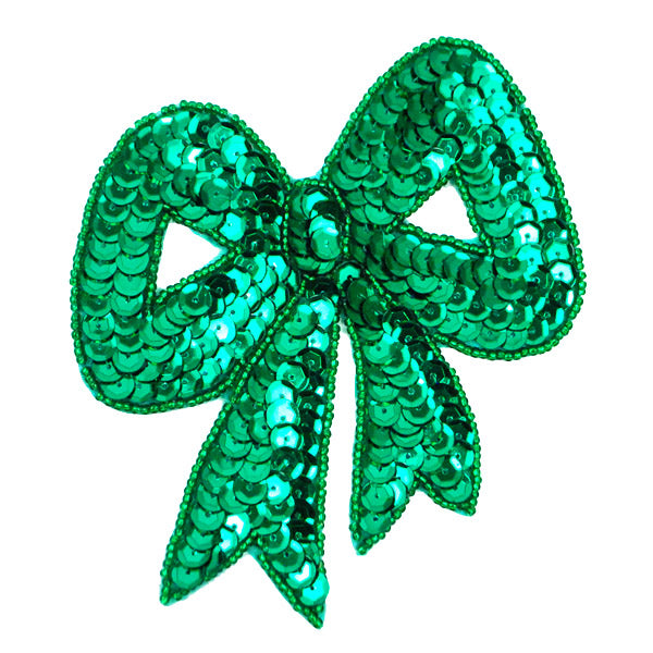 4 1/2" x 4" Classic Bow Sequin Applique/Patch  - Kelly Green