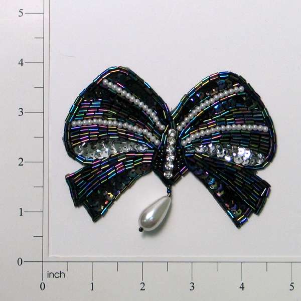 Designer Bow Sequin Applique/Patch  - Black