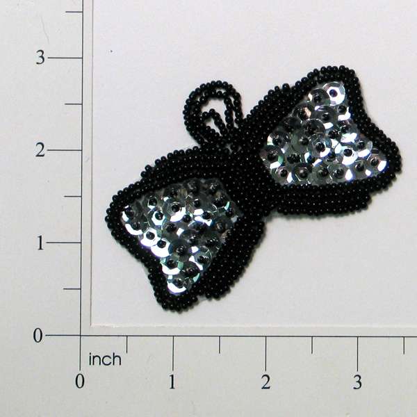 Bow Beaded And Sequin Applique/Patch  - Black