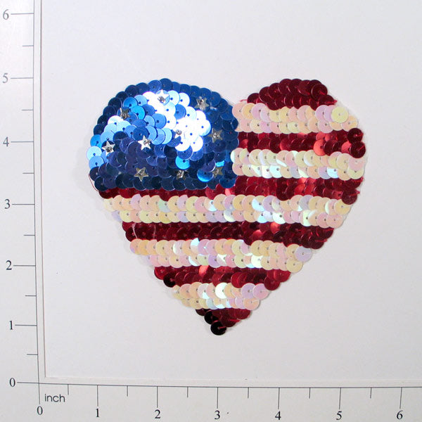 American Heart Sequin Applique/Patch  - Red White and Blue