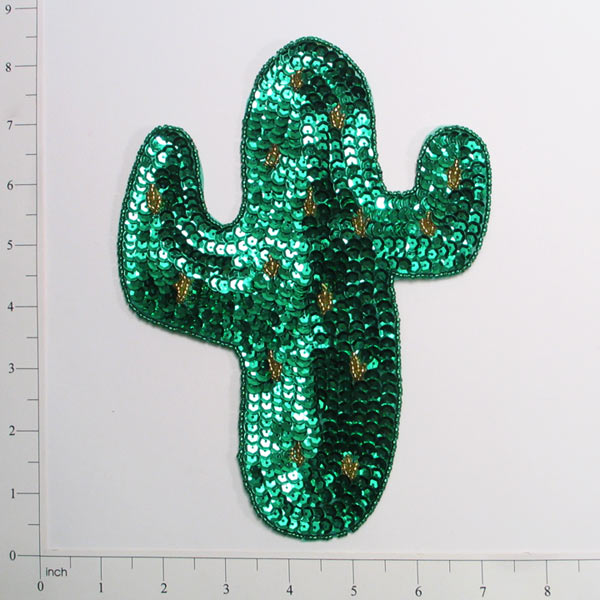 8" x 5 3/4" Mr. Cactus Sequin Applique/Patch - SM3417L-A  - Green