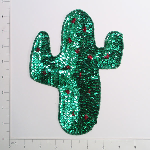 8" x 5 3/4" Mr. Cactus Sequin Applique/Patch  - Green