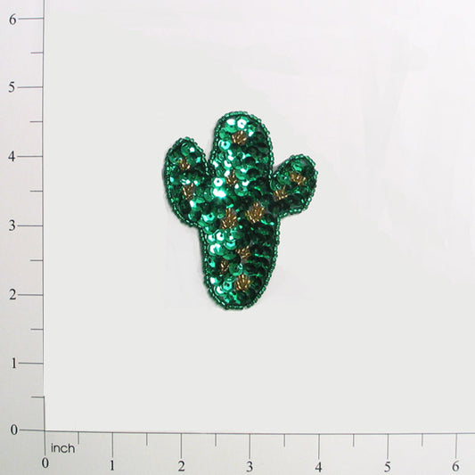 3" x 2 1/4" Mr. Cactus Sequin Applique/Patch - SM3417S-A  - Green