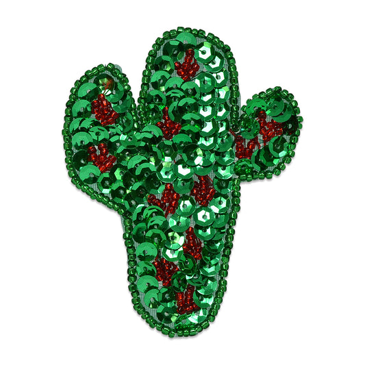 3" x 2 1/4" Mr. Cactus Sequin Applique/Patch  - Green