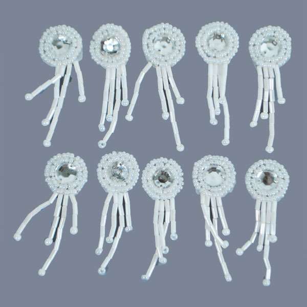 Fringed Medallion Sequin Applique Pack of 10  - White