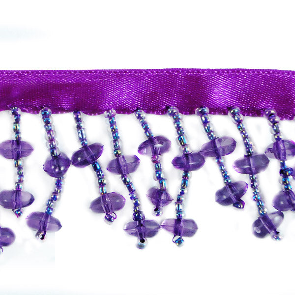 Oval and Seed Bead Fringe Trim Pack of 36"  - Purple
