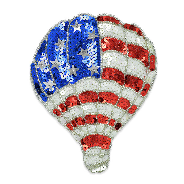 American Hot Air Balloon Sequin Applique/Patch  - Red White and Blue