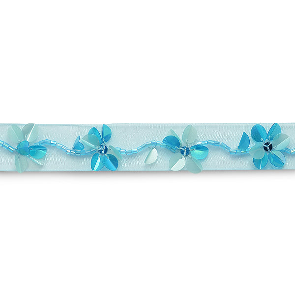 Sequin Florial Trim Blue 36"pack