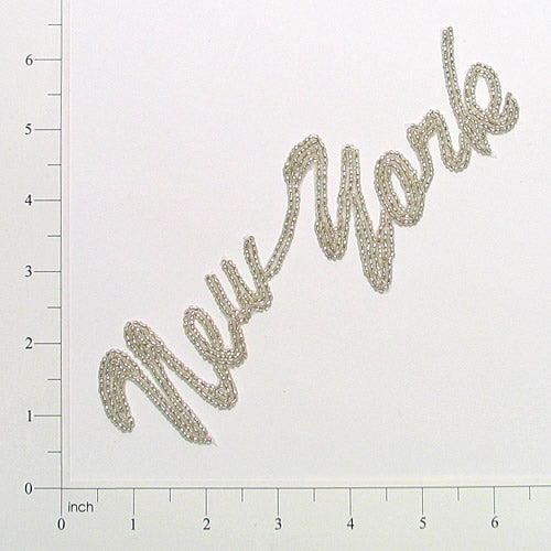 7" x 2 1/4" New York Beaded Applique/Patch  - Silver