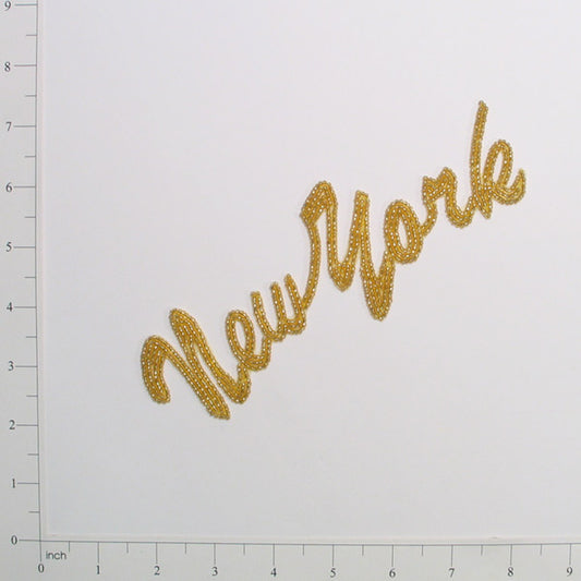 7" x 2 1/4" New York Beaded Applique/Patch  - Gold