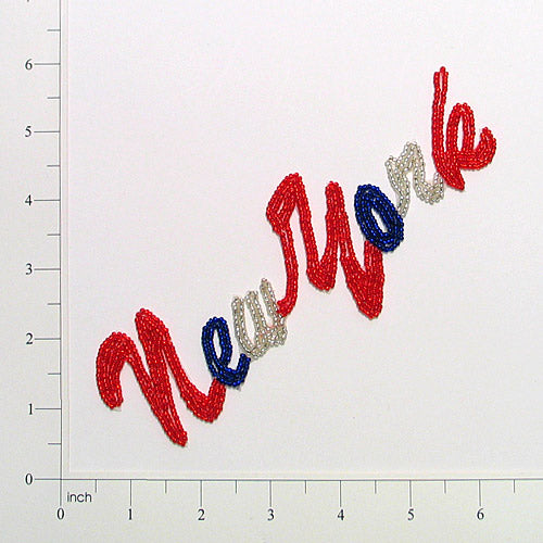 7" x 2 1/4" New York Beaded Applique/Patch  - Red White and Blue