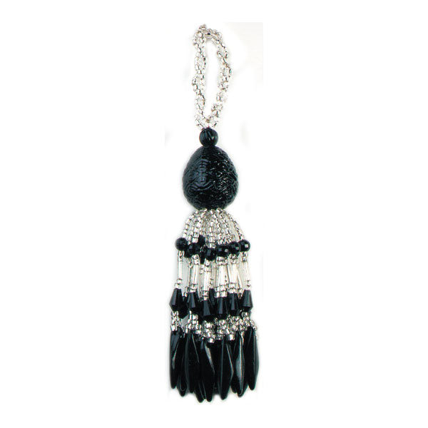 Raindrop Beaded Tassel   - Black/Silver