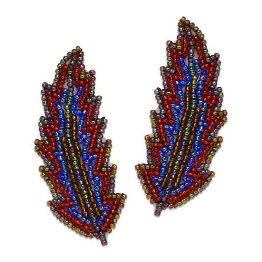 Native Inspired Feather Beaded Applique/Patch 2 Pack - 2 3/4" x 1"  - Multi Colors