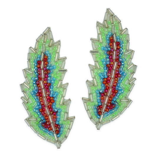 Rio Rancho Feather Beaded Applique/Patch 2 Pack 2 3/4" x 1"  - Multi Colors
