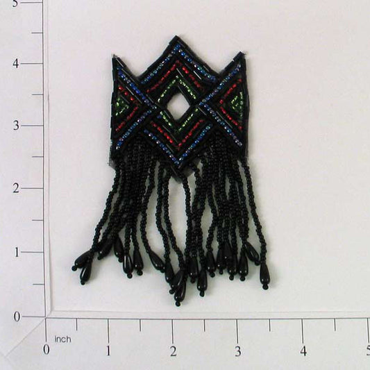 Native Inspired Beaded Applique/Patch 4 1/4" x 2"  - Black Multi