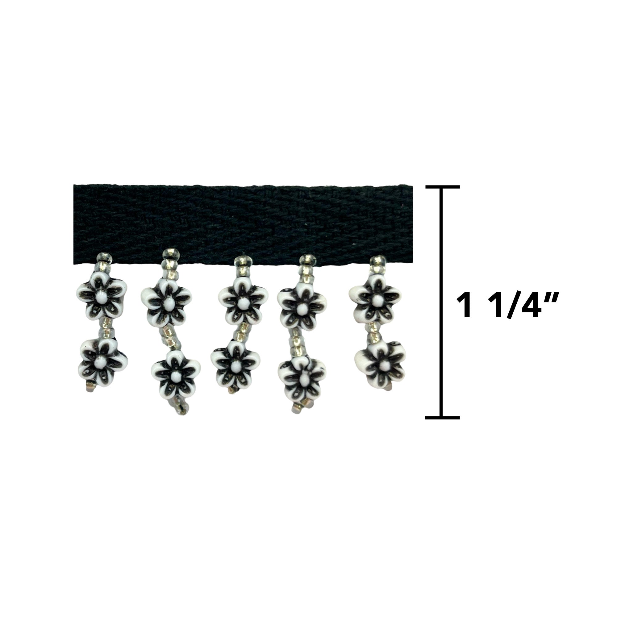 5 Yards of Daisy Beaded Fringe Trim - 1 1/4 inch wide Black