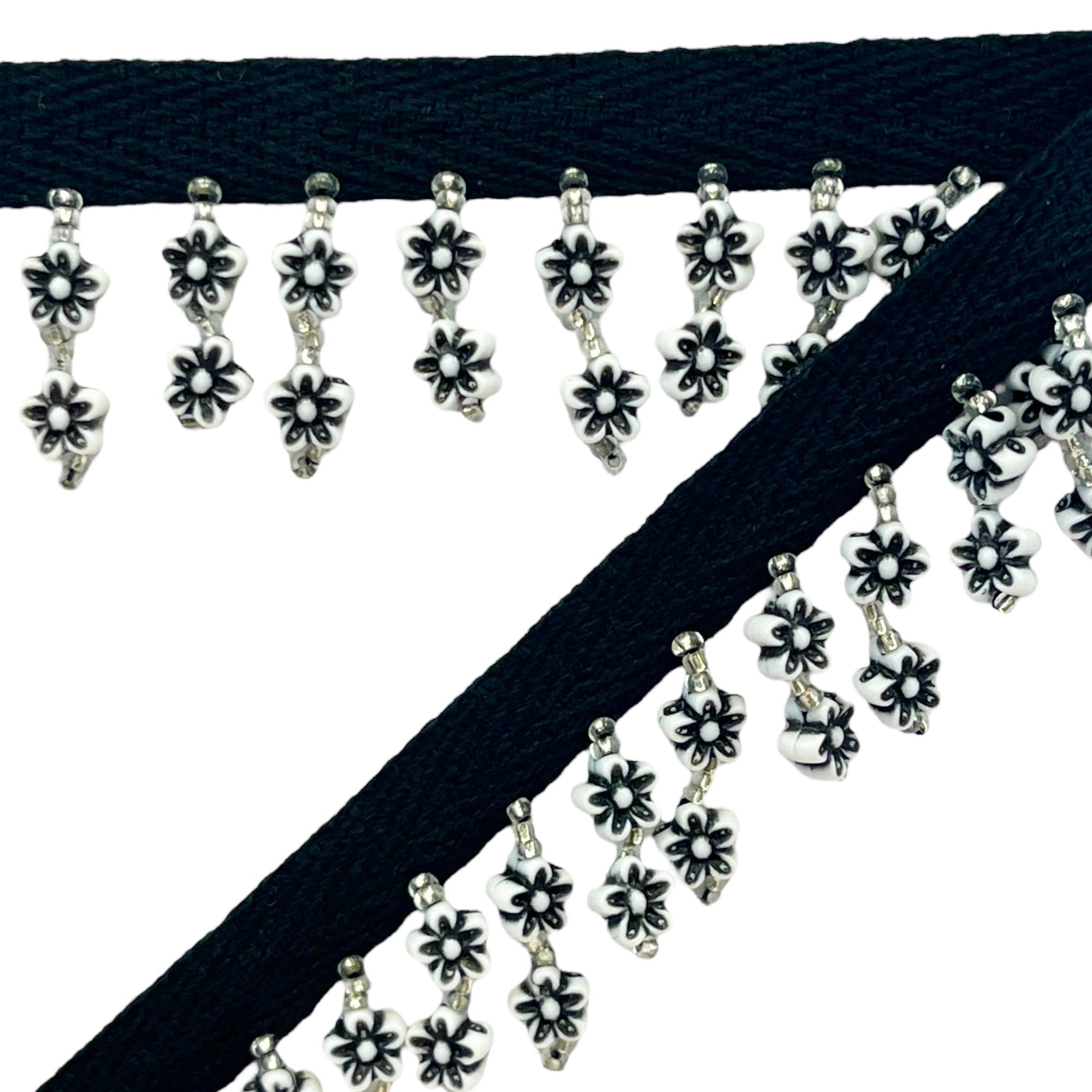 5 Yards of Daisy Beaded Fringe Trim - 1 1/4 inch wide Black