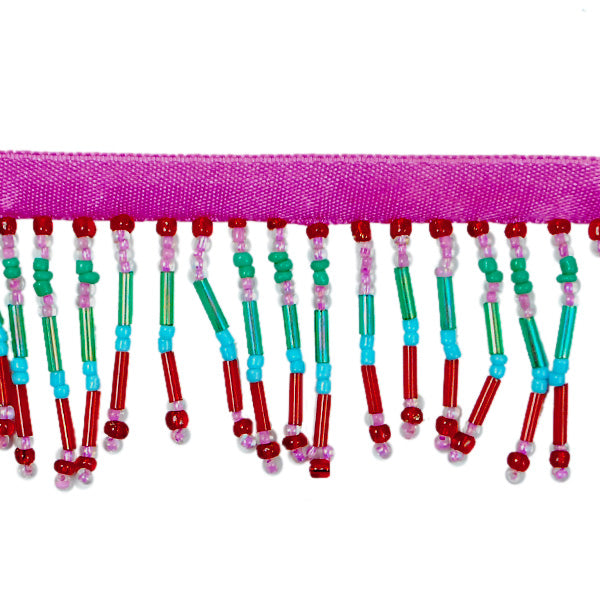 Bugle Bead Fringe Trim Pack of 18"  - Fuchsia