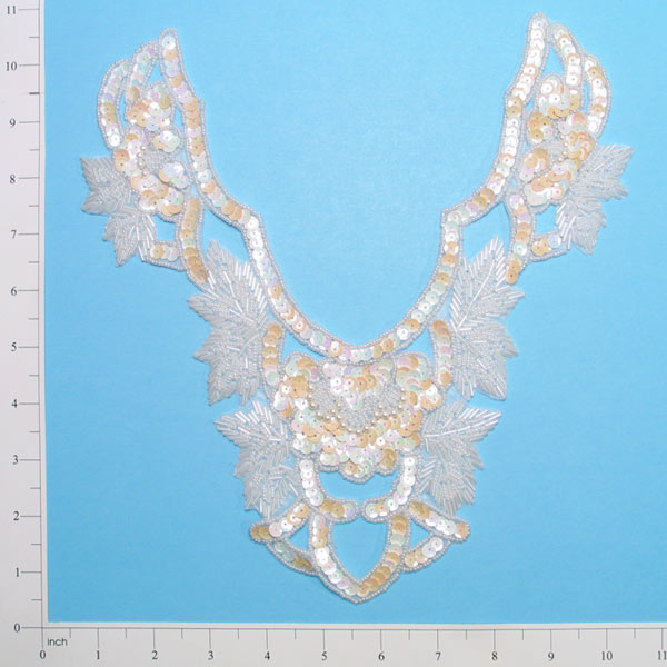 Imperial Sequin Collar Applique 10 1/4" x 8 1/4" White Aurora Borealis Sequin & Beaded Appliques