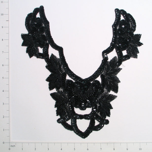 Imperial Sequin Collar Applique 10 1/4" x 8 1/4" Black Sequin & Beaded Appliques