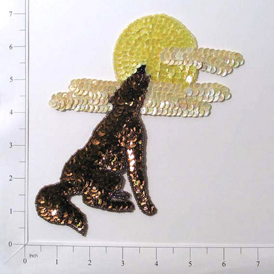 7 1/4" x 5 1/2" Coyote and Moon Sequin Applique/Patch  - Multi Colors