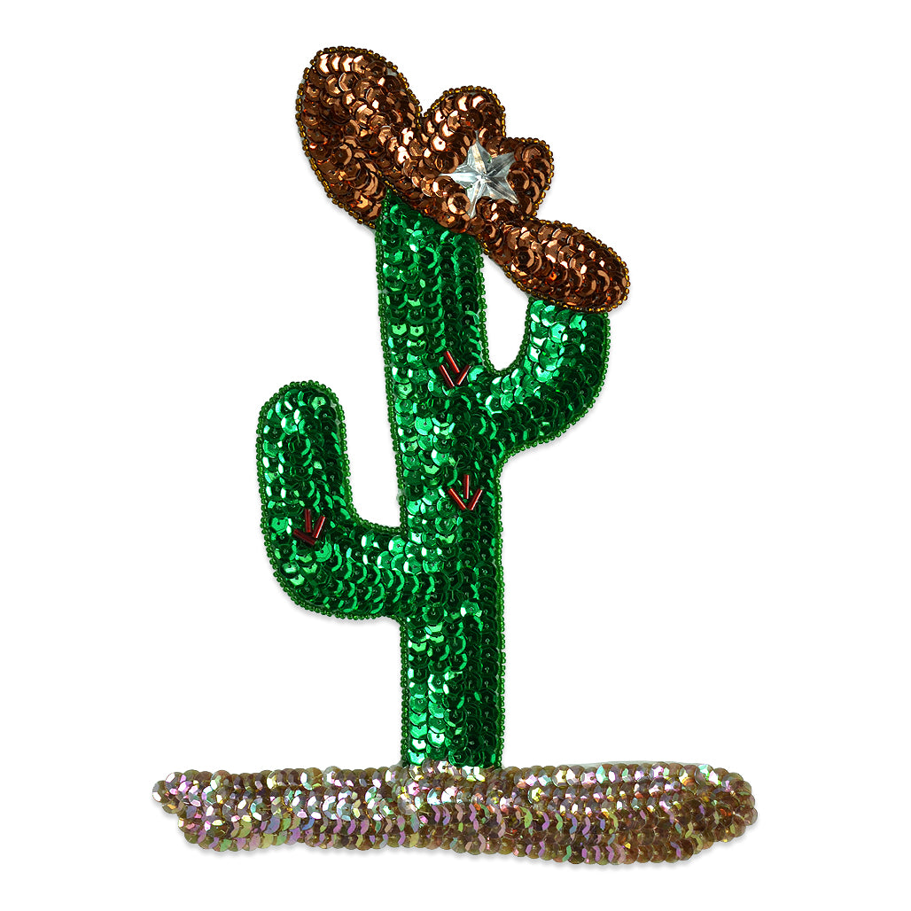 9 1/4" x 6 3/4" Cactus with Hat Sequin Applique/Patch  - Multi Colors