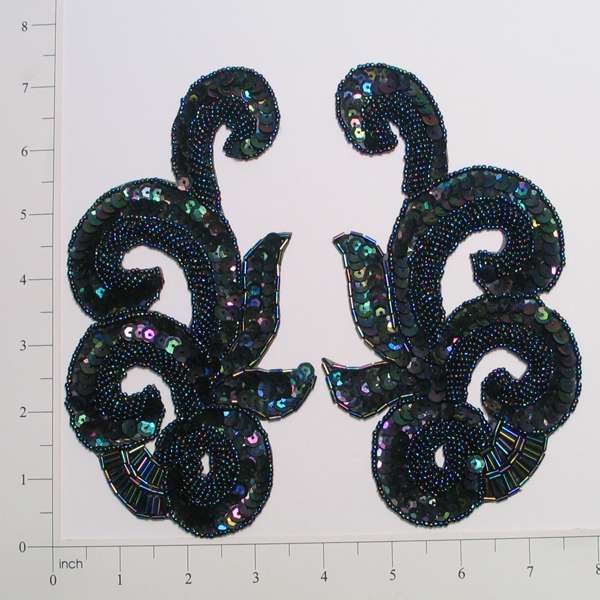 Leaf Swag Sequin Applique Pack of 2  - Black Aurora Borealis