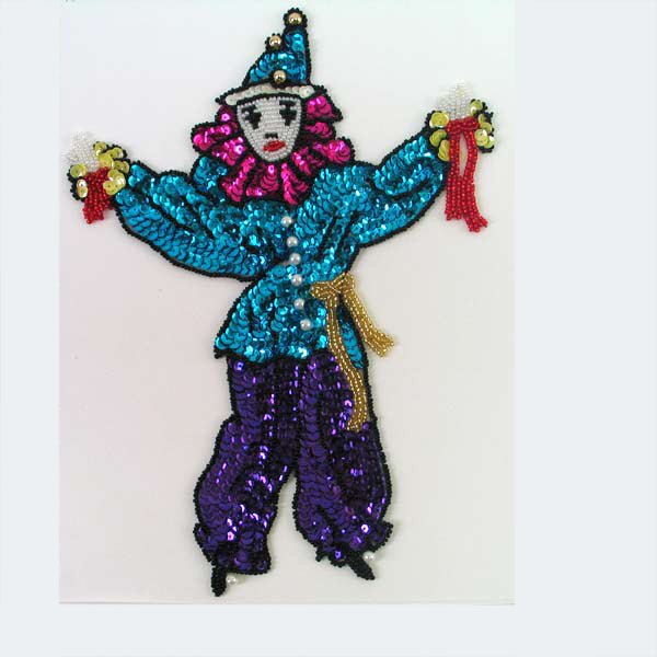 10" x 7 1/4" Mardi Gras Juggler Sequin Applique/Patch  - Multi Colors