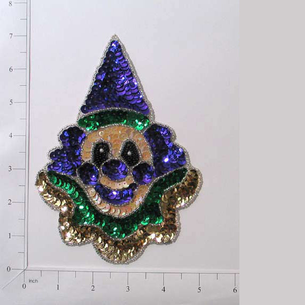 7" x 4 3/4" Mardi Gras Happy Clown Face Sequin Applique/Patch  - Multi Colors