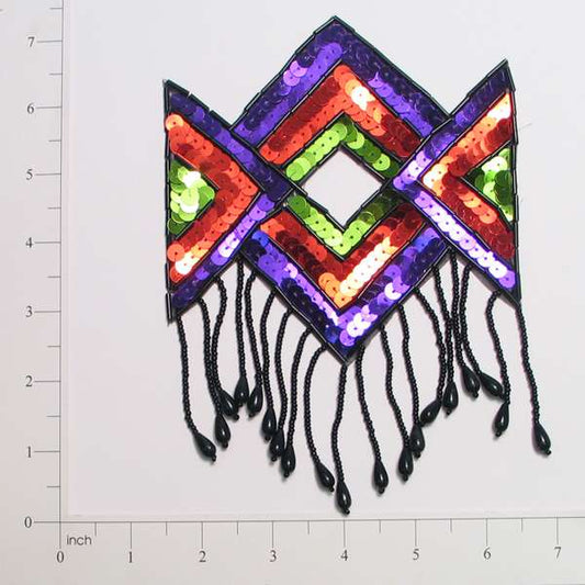 7" x 5" Native Inspired with Fringe Sequin Applique/Patch  - Multi Colors