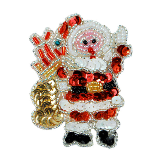 Santa with Gifts Christmas Beaded Sequin Applique/Patch  - Multi Colors
