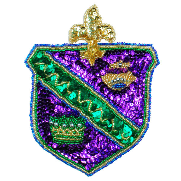 5 3/4" x 4 1/2" Mardi Gras Crest Of Royalty Sequin Applique/Patch  - Multi Colors