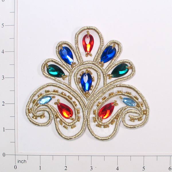 4 3/4" x 4 1/2 Medallion Gem Applique/Patch  - Multi Colors