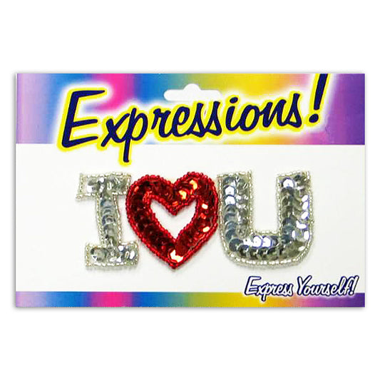 I Heart You Sequin Applique/Patch  - Silver
