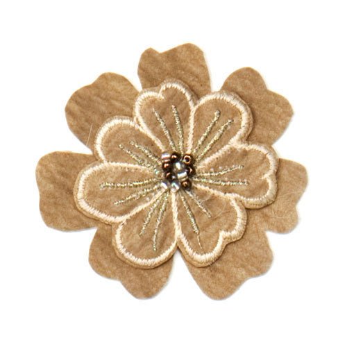 Double Petal Suede Flower Applique  - Beige