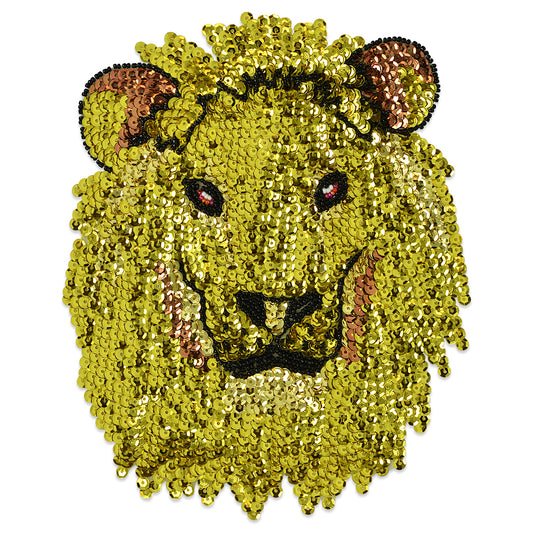 Lion Head Sequin Applique/Patch  - Gold