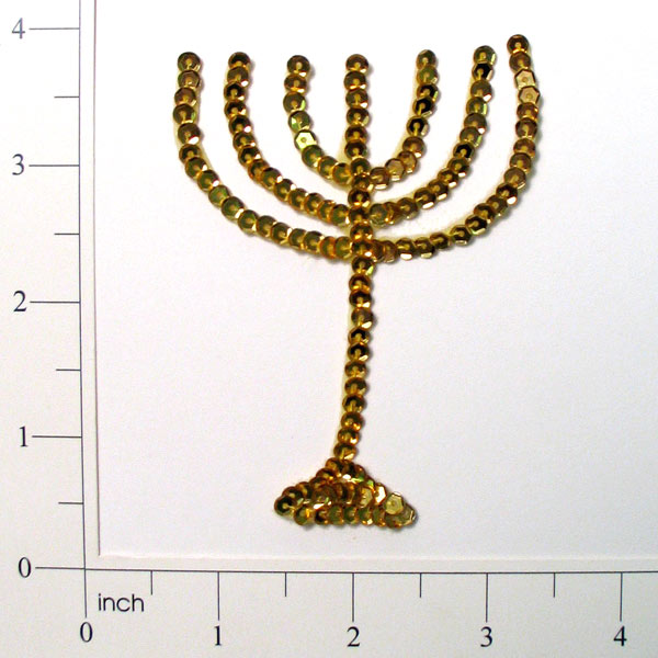 Menorah Sequin Applique   - Gold