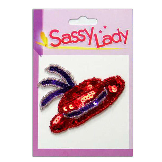 Red Hat with Feathers Sassy Lady Sequin Applique/Patch