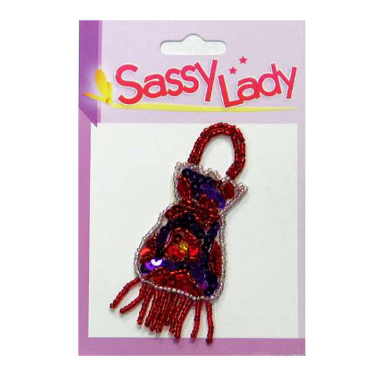 Purse with Red Fringe Sassy Lady Sequin Applique/Patch  - Red Multi