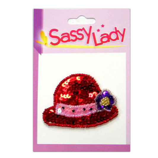 Red Derby Hat Sassy Lady Sequin Applique/Patch