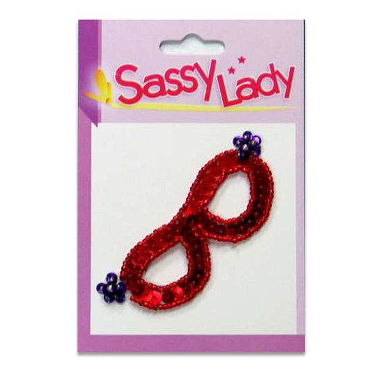 Red Glasses Sassy Lady Sequin Applique/Patch  - Red Multi