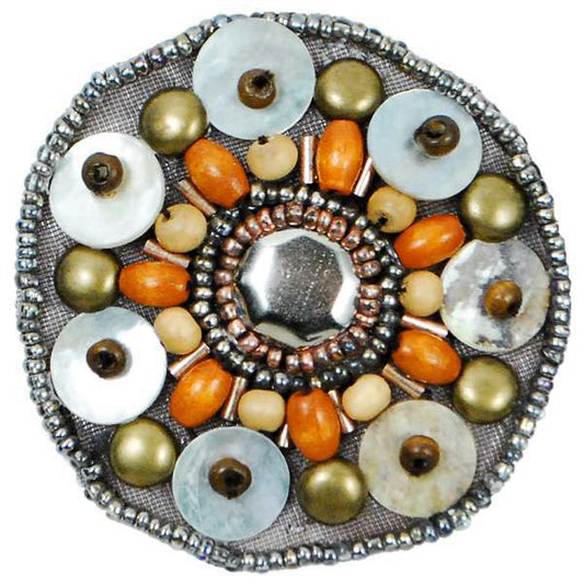 Round Shell and Wood Beaded Applique 2 1/4"  - Multi Colors