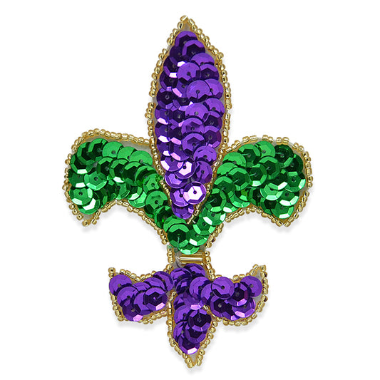 Mardi Gras Fleur De Lis Sequin Applique/Patch  - Purple Multi