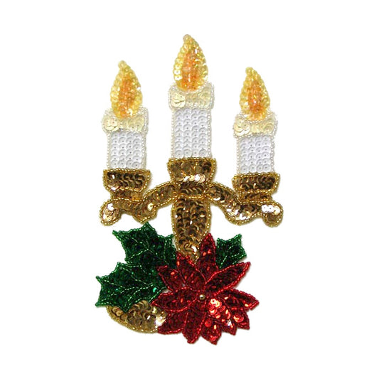 Holly Christmas Candles Beaded Sequin Applique/Patch  - Multi Colors