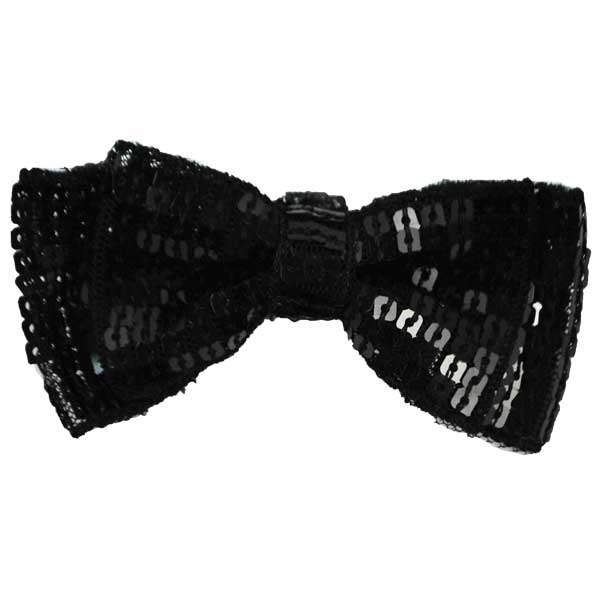 Double Bow Square Sequin Brooch  - Black